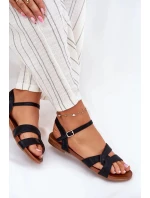 Dámské lesklé ploché sandály S.Barski – černé