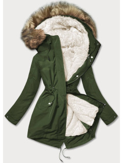 Khaki/ecru teplá dámská zimní bunda (W629BIG)
