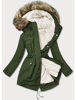 Teplá dámská zimní bunda khaki/ecru (w629big)