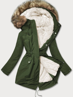 Khaki/ecru teplá dámská zimní bunda (W629BIG)