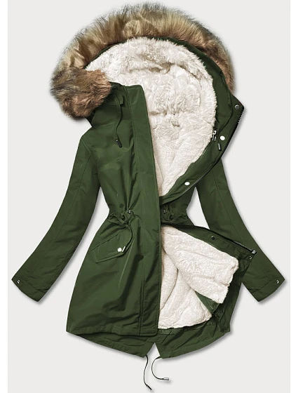 Teplá dámská zimní bunda khaki/ecru (w629big) Teplá dámská zimní bunda khaki/ecru (w629big)