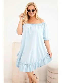 Dámské šaty Plus Size bavlněné s volánem modrá