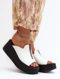 Zazoo 2916 Dámské Žabky na Masivní Platformě se Zipem Bílé