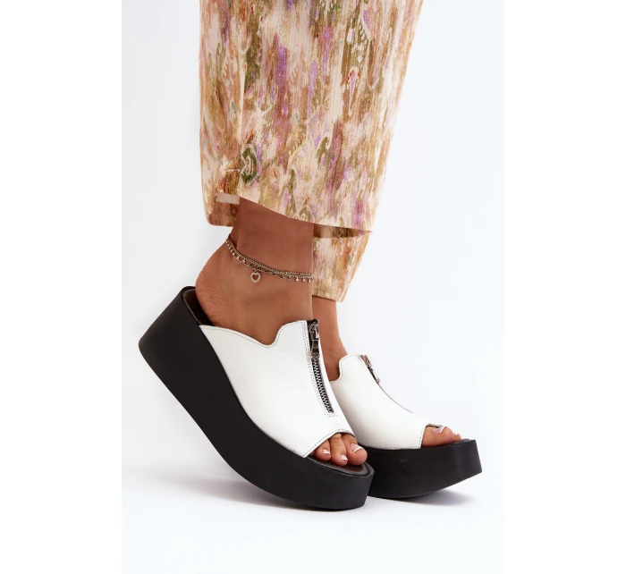 Zazoo 2916 Dámské Žabky na Masivní Platformě se Zipem Bílé