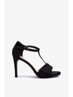 Dámské sandály na podpatku z eko semiše černé model 21658231 - VINCEZA