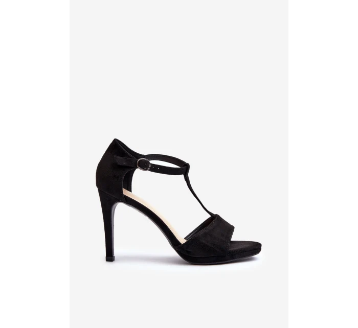 Dámské sandály na podpatku z eko semiše černé model 21658231 - VINCEZA
