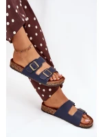 Dámské pantofle na korkové platformě s přezkami tmavě modré model 21704319 - EVENTO