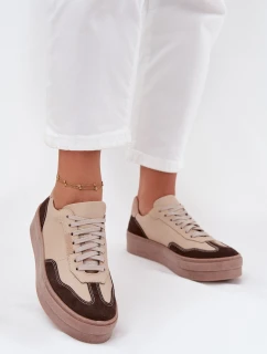 Kožené dámské tenisky na platformě model 21707354 béžové - Zazoo