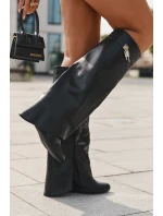 Dámské kozačky na platformě s páskem a stříbrným detailem Eko kůže Černé Korivelle