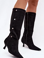 Dámské Kozačky Na Podpatku S Ozdobnými Detaily Černé Hovelle