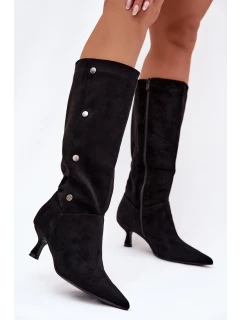 Dámské Kozačky Na Podpatku S Ozdobnými Detaily Černé Hovelle