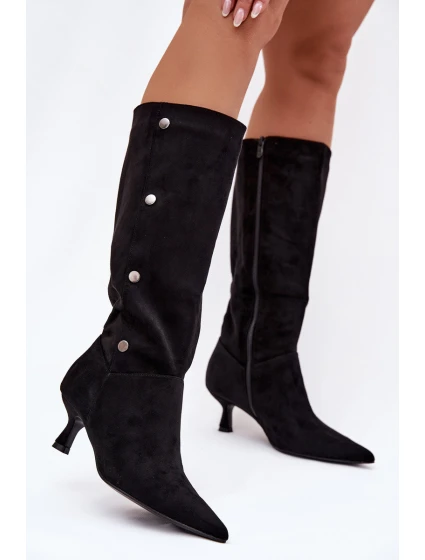 Dámské Kozačky Na Podpatku S Ozdobnými Detaily Černé Hovelle Dámské Kozačky Na Podpatku S Ozdobnými Detaily Černé Hovelle