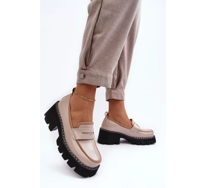 Kožené dámské mokasíny Béžová