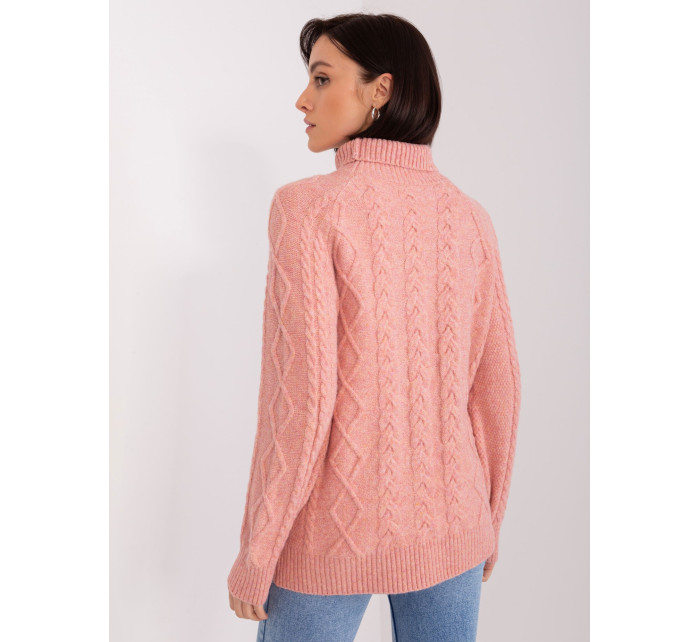 Zaprášený růžový dámský svetr se stahovacími pásky