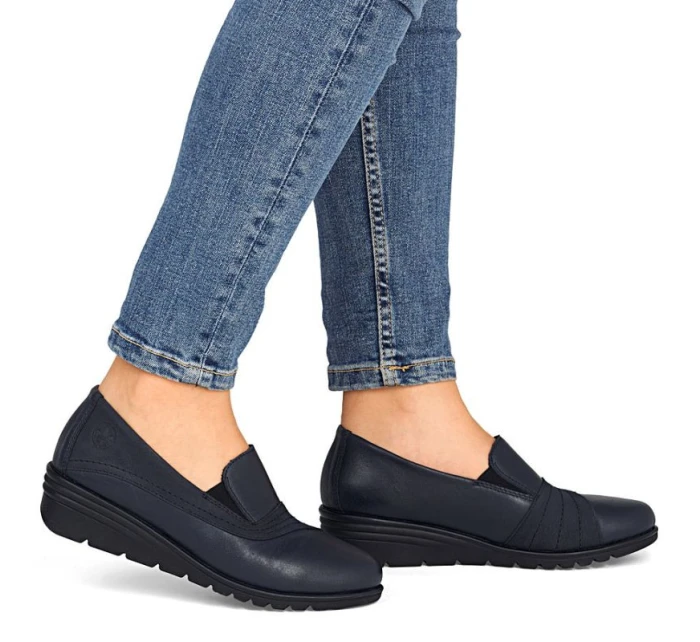 Dámské kožené boty na platformě v tmavě modré barvě model 21910589 - Rieker Dámské kožené boty na platformě v tmavě modré barvě model 21910589 - Rieker