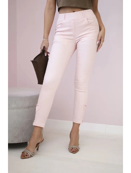 Kalhoty barevné džínové s mašlí pudrově růžové