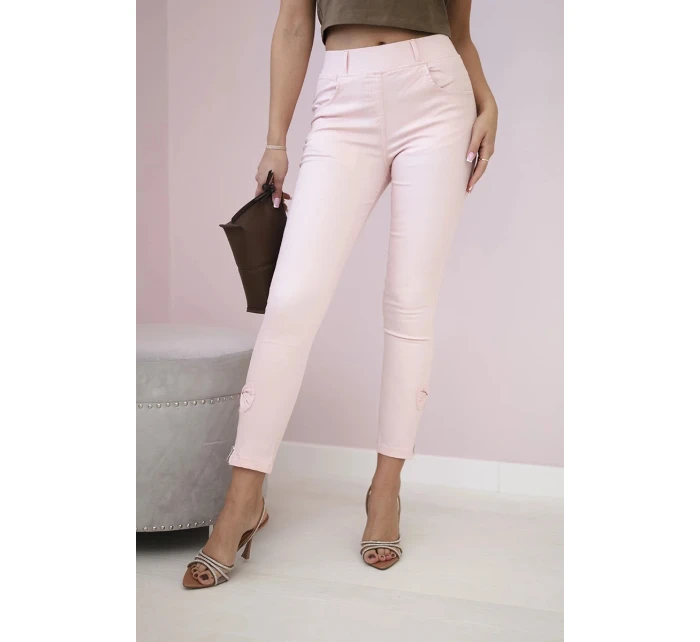 Kalhoty barevné džínové s mašlí pudrově růžové
