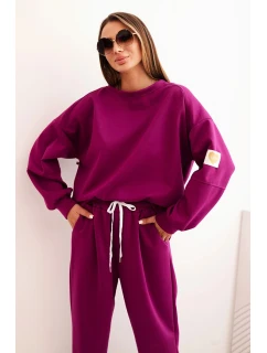 Dámská souprava máslová s volnou mikinou a kalhotami s nápisem LOVE tmavě fialová