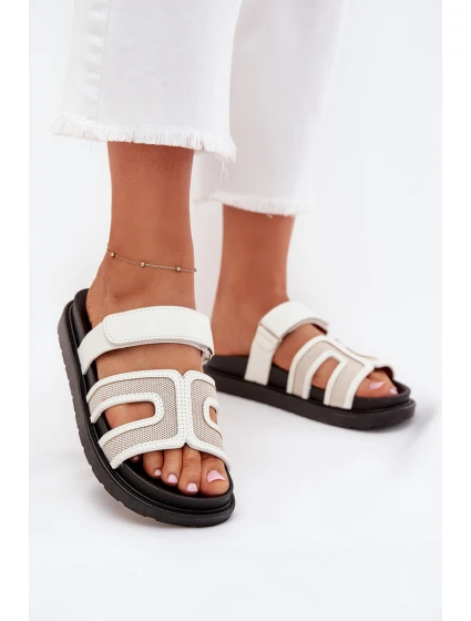 Dámské pantofle na platformě se suchým zipem bílé model 21703973 - Boto Dámské pantofle na platformě se suchým zipem bílé model 21703973 - Boto