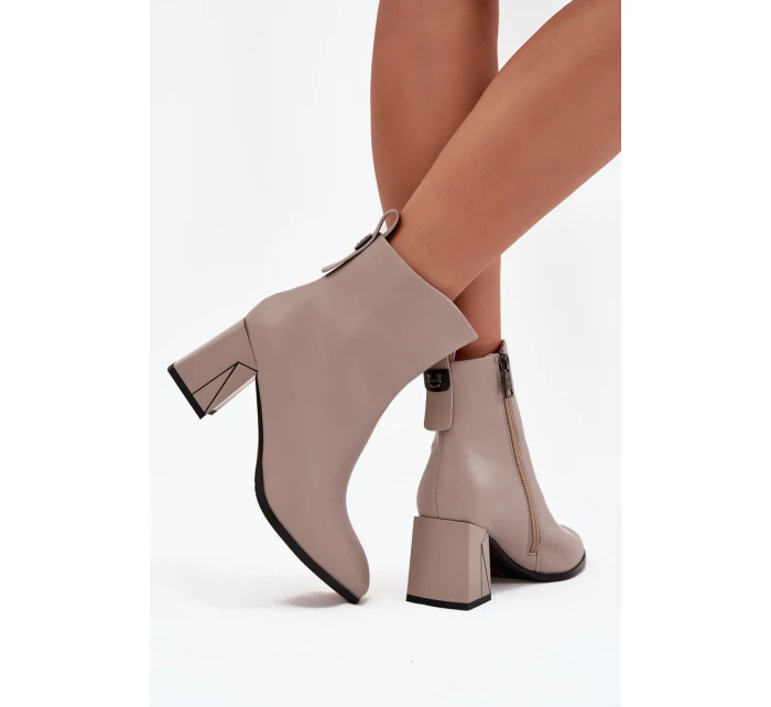 Dámské zateplené kotníkové boty na sloupku z pravé kůže – šedé Vinceza