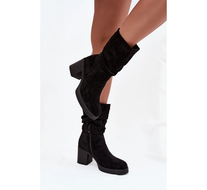 Dámské kotníkové boty s řasením na podpatku Amoria – černé