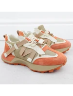 Dámské kožené tenisky béžové a oranžové model 21904648 - Goe