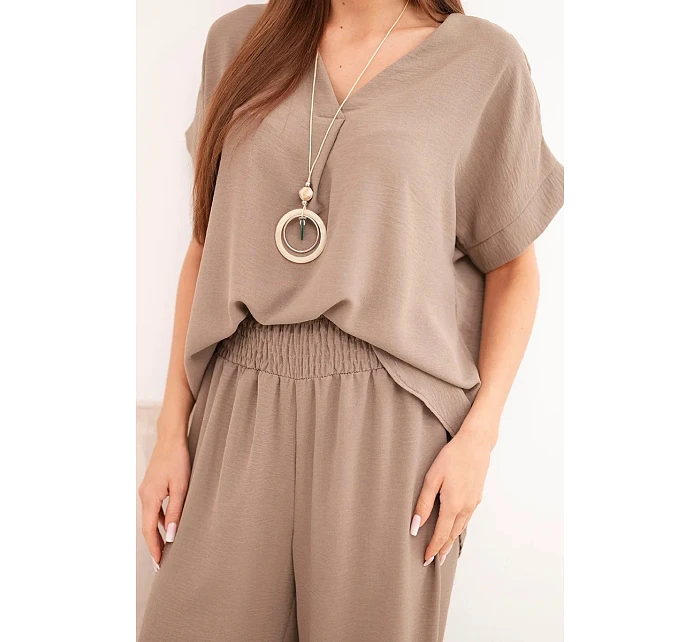 Komplet s náhrdelníkem halenka + kalhoty fango