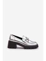 Dámské kožené polobotky na masivním podpatku stříbrné Lemmitty Dámské kožené polobotky na masivním podpatku stříbrné Lemmitty