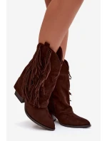 Dámské kožené boty s třásněmi na podpatku čokoládové Gralina Dámské kožené boty s třásněmi na podpatku čokoládové Gralina