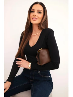 Dámská blůza s výstřihem do V a dlouhým rukávem černá