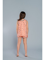 Dívčí pyžamo Madeira na široká ramínka, krátké kalhoty - meruňkový potisk