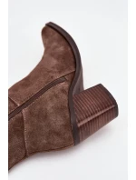 Dámské kozačky na sloupkovém podpatku se zipem Lissara – hnědé, eko semiš