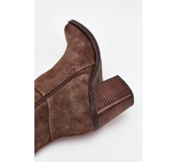 Dámské kozačky na sloupkovém podpatku se zipem Lissara – hnědé, eko semiš