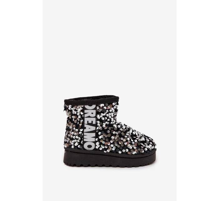 Dětské sněhule/boty s flitry Rebbica – černo-stříbrné Dětské sněhule/boty s flitry Rebbica – černo-stříbrné