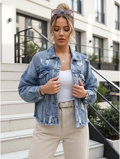 Dámská džínová bunda s odřenou modrou FashionStreet TY5688