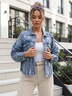 Dámská džínová bunda s odřenou modrou FashionStreet TY5688