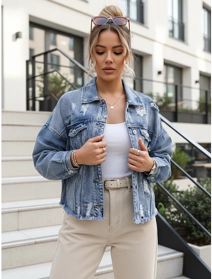Dámská džínová bunda s odřenou modrou FashionStreet TY5688