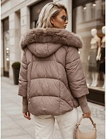 Kurtka damska zimowa z futerkiem i kapturem taupe model 22404800 - FashionStreet