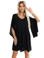 Elegantní trapézové šaty s rukávy černé s brokátem model 21097874 - numoco