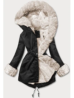 Parka s kožešinovou podšívkou černá-ecru (5M763-392)