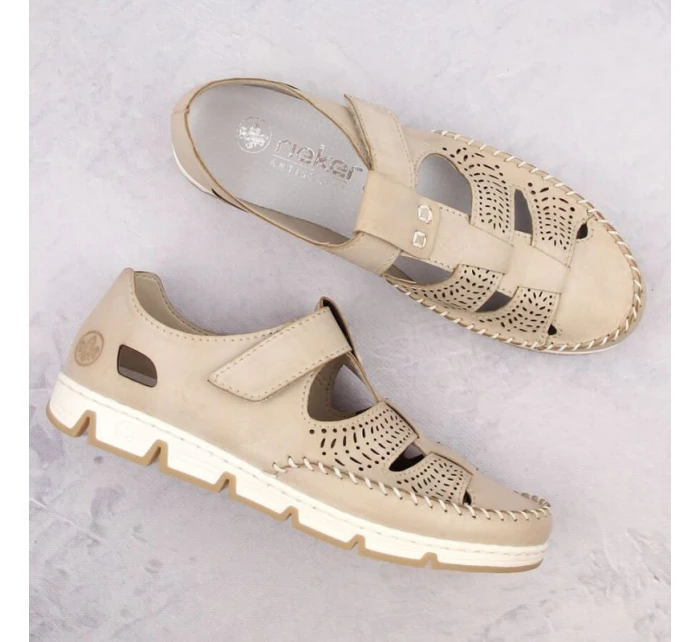 Rieker W RKR651 béžové kožené polobotky s háčkem a smyčkou