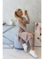 Mikinová souprava s delší stranou tmavě béžová