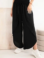 Dámské viskózové široké kalhoty s řaseným pasem černé