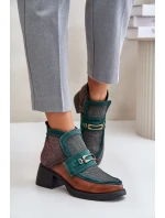 Kožené dámské kotníkové boty na masivním podpatku s ozdobou Maciejka A6747-29 hnědo-zelené Kožené dámské kotníkové boty na masivním podpatku s ozdobou Maciejka A6747-29 hnědo-zelené