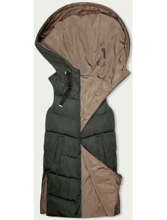 Khaki-béžová dlouhá dámská oboustranná vesta (B8159-11)