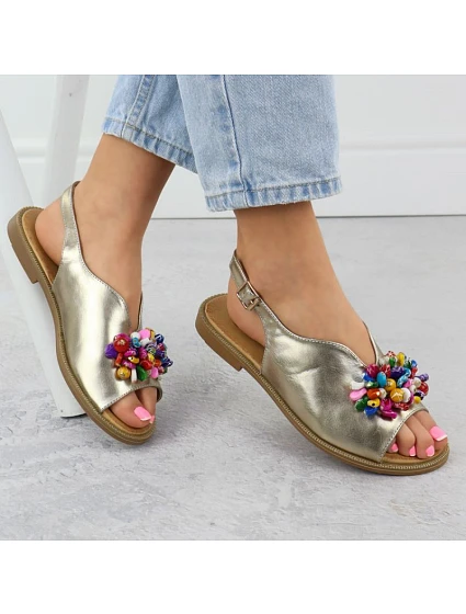 Dámské zlaté sandály s korálky model 22134926 - FILIPPO