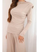 Dámský bavlněný komplet s a širokými kalhotami model 21472125 - K-Fashion Dámský bavlněný komplet s a širokými kalhotami model 21472125 - K-Fashion