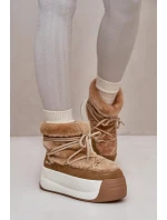 Kožené Dámské Sněhule Na Silné Podešvi S Kožešinou Big Star Hnědé