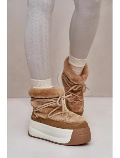 Kožené Dámské Sněhule Na Silné Podešvi S Kožešinou Big Star Hnědé