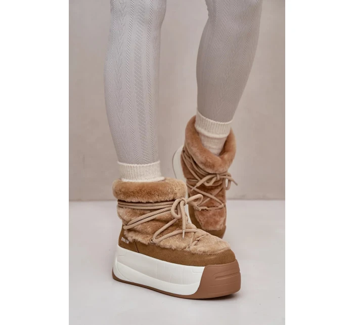 Kožené Dámské Sněhule Na Silné Podešvi S Kožešinou Big Star Hnědé